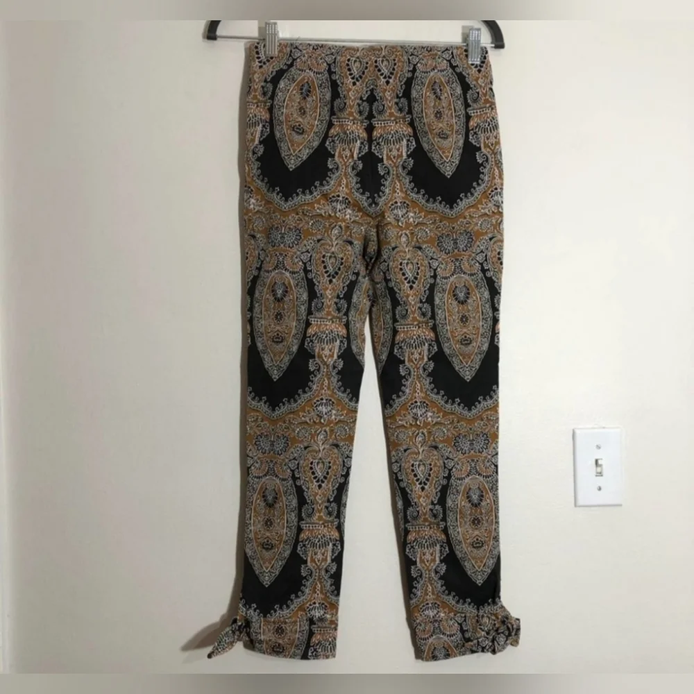 Free People Paisley Print Gray GoldCropped Tie Ankle Pants 0